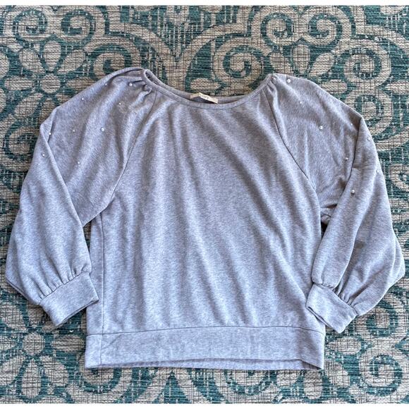 Loft Pearl Embellished Gray Sweatshirt‎ Top - Size XL - Picture 2 of 7